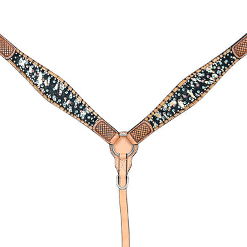 HILASON Western Horse Headstall Breast Collar Hairon Leather Tan